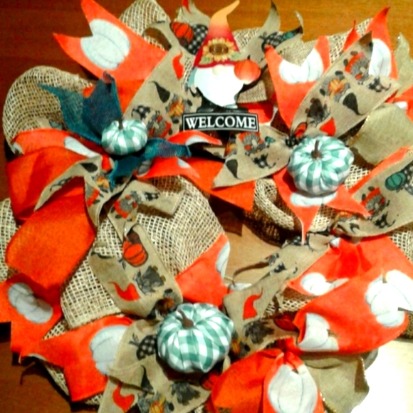 Gnomes, Gnomes Wreath, Door Wreath, Farm Wreath,Pumpkin Harvest FINAL SALE - Picture 1 of 7